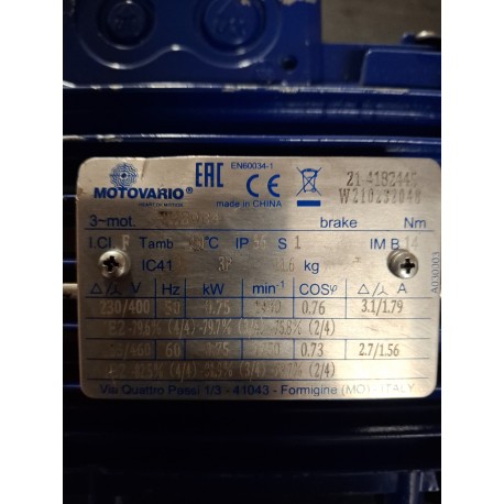 Motovario eh80b4 0.75kw 3 phase electric motor